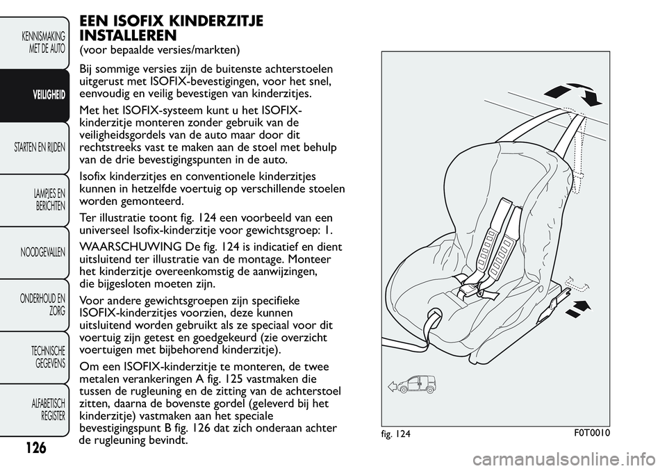 FIAT FIORINO 2017 Instructieboek (in Dutch) EEN ISOFIX KINDERZITJE
INSTALLEREN
(voor bepaalde versies/markten)
Bij sommige versies zijn de buitenste achterstoelen
uitgerust met ISOFIX-bevestigingen, voor het snel,
eenvoudig en veilig bevestigen FIAT FIORINO 2017 Instructieboek (in Dutch) EEN ISOFIX KINDERZITJE
INSTALLEREN
(voor bepaalde versies/markten)
Bij sommige versies zijn de buitenste achterstoelen
uitgerust met ISOFIX-bevestigingen, voor het snel,
eenvoudig en veilig bevestigen
