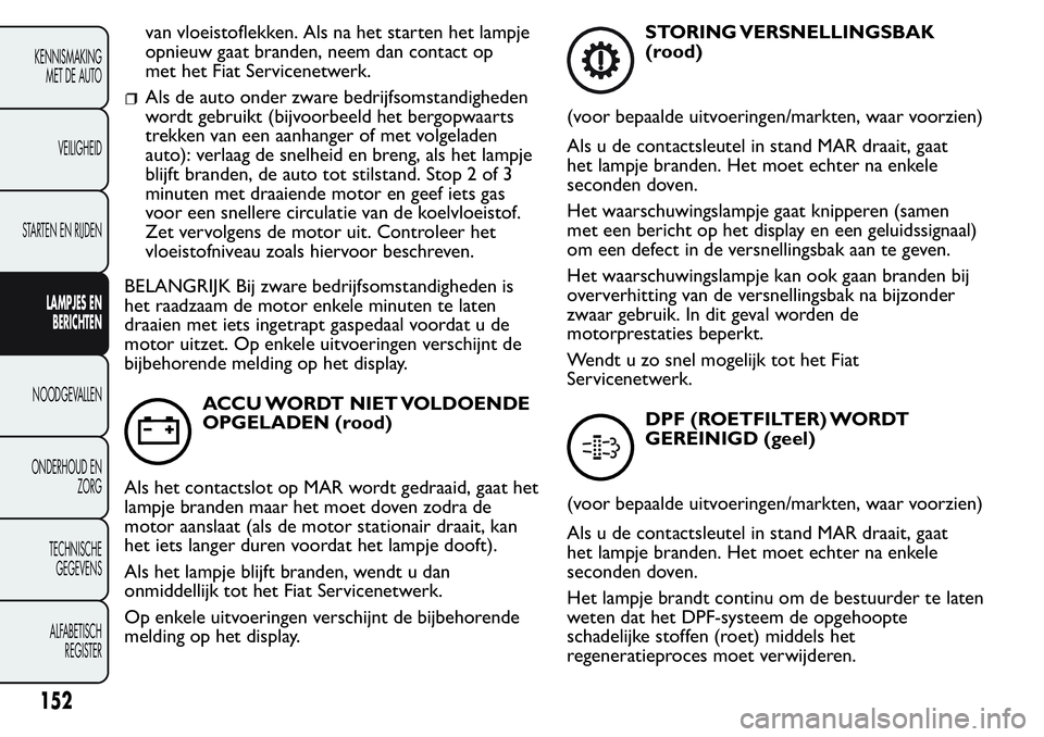 FIAT FIORINO 2017  Instructieboek (in Dutch) van vloeistoflekken. Als na het starten het lampje
opnieuw gaat branden, neem dan contact op
met het Fiat Servicenetwerk.
Als de auto onder zware bedrijfsomstandigheden
wordt gebruikt (bijvoorbeeld he