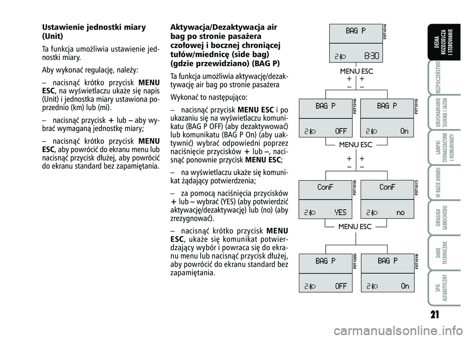 FIAT FIORINO 2007 Instrukcja obsługi (in Polish) 2
21
1
BEZPIECZE¡STWO URUCHAMIANIE
SILNIKA I JAZDALAMPKI
SYGNALIZACYJNE I KOMUNIKATYW RAZIE AWARIIOBS¸UGA
SAMOCHODUDANE
TECHNICZNESPIS
ALFABETYCZNYDESKA
ROZDZIELCZA
I STEROWANIE
Ustawienie jednostki FIAT FIORINO 2007 Instrukcja obsługi (in Polish) 2
21
1
BEZPIECZE¡STWO URUCHAMIANIE
SILNIKA I JAZDALAMPKI
SYGNALIZACYJNE I KOMUNIKATYW RAZIE AWARIIOBS¸UGA
SAMOCHODUDANE
TECHNICZNESPIS
ALFABETYCZNYDESKA
ROZDZIELCZA
I STEROWANIE
Ustawienie jednostki