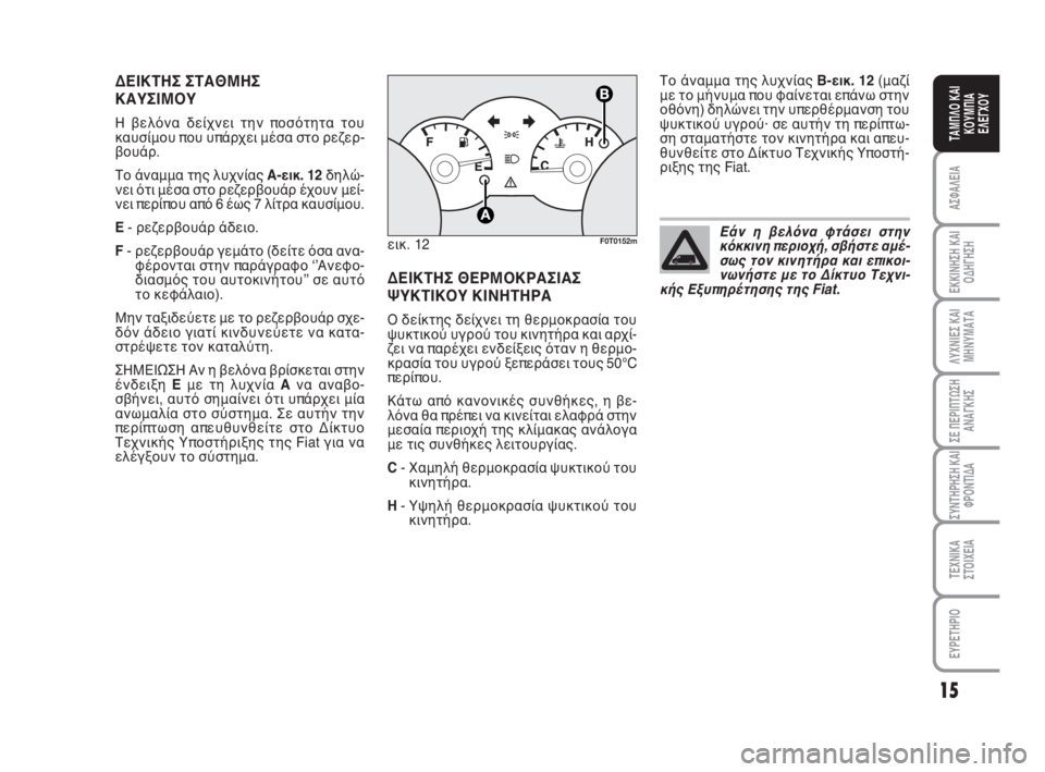 FIAT FIORINO 2009  ΒΙΒΛΙΟ ΧΡΗΣΗΣ ΚΑΙ ΣΥΝΤΗΡΗΣΗΣ (in Greek) 15
ΑΣΦΑΛΕΙΑ
ΕΚΚΙΝΗΣΗ ΚΑΙ
ΟΔΗΓΗΣΗ
ΛΥΧΝΙΕΣ ΚΑΙ
ΜΗΝΥΜΑΤΑ
ΣΕ ΠΕΡΙΠΤΩΣΗ
ΑΝΑΓΚΗΣ
ΣΥΝΤΗΡΗΣΗ ΚΑΙ
ΦΡΟΝΤΙΔΑ
ΤΕΧΝΙΚΑ
ΣΤ�