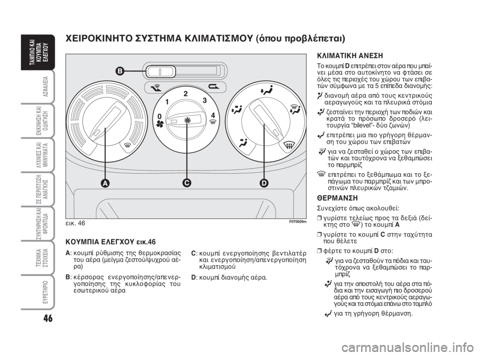 FIAT FIORINO 2009  ΒΙΒΛΙΟ ΧΡΗΣΗΣ ΚΑΙ ΣΥΝΤΗΡΗΣΗΣ (in Greek) 46
ΑΣΦΑΛΕΙΑ
ΕΚΚΙΝΗΣΗ ΚΑΙ
ΟΔΗΓΗΣΗ
ΛΥΧΝΙΕΣ ΚΑΙ
ΜΗΝΥΜΑΤΑ
ΣΕ ΠΕΡΙΠΤΩΣΗ
ΑΝΑΓΚΗΣ
ΣΥΝΤΗΡΗΣΗ ΚΑΙ
ΦΡΟΝΤΙΔΑ
ΤΕΧΝΙΚΑ
ΣΤ�