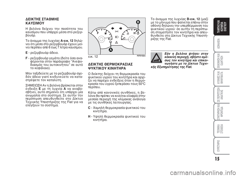 FIAT FIORINO 2012  ΒΙΒΛΙΟ ΧΡΗΣΗΣ ΚΑΙ ΣΥΝΤΗΡΗΣΗΣ (in Greek) 15
ΑΣΦΑΛΕΙΑ
ΕΚΚΙΝΗΣΗ ΚΑΙ
ΟΔΗΓΗΣΗ
ΛΥΧΝΙΕΣ ΚΑΙ
ΜΗΝΥΜΑΤΑ
ΣΕ ΠΕΡΙΠΤΩΣΗ
ΑΝΑΓΚΗΣ
ΣΥΝΤΗΡΗΣΗ ΚΑΙ
ΦΡΟΝΤΙΔΑ
ΤΕΧΝΙΚΑ
ΣΤ�