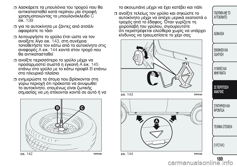 FIAT FIORINO 2017  ΒΙΒΛΙΟ ΧΡΗΣΗΣ ΚΑΙ ΣΥΝΤΗΡΗΣΗΣ (in Greek) λασκάρετε ταμπουλόνια του τροχούπου θα
αντικατασταθεί κατάπερίπουμία στροφή
χρησιμοποιώντας τομπουλονόκλ