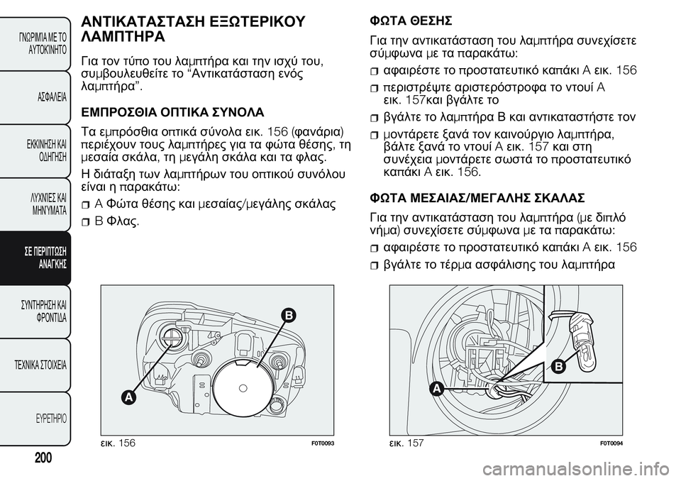 FIAT FIORINO 2017  ΒΙΒΛΙΟ ΧΡΗΣΗΣ ΚΑΙ ΣΥΝΤΗΡΗΣΗΣ (in Greek) ΑΝΤΙΚΑΤΑΣΤΑΣΗ ΕΞΩΤΕΡΙΚΟΥ
ΛΑΜΠΤΗΡΑ
Για τον τύπο του λαμπτήρα και την ισχύ του,
συμβουλευθείτε το“Αντικατάστ