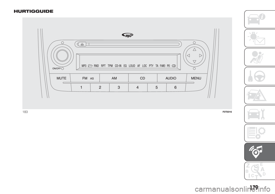 FIAT FIORINO 2018  Brugs- og vedligeholdelsesvejledning (in Danish) HURTIGGUIDE
183F0T0016
179 