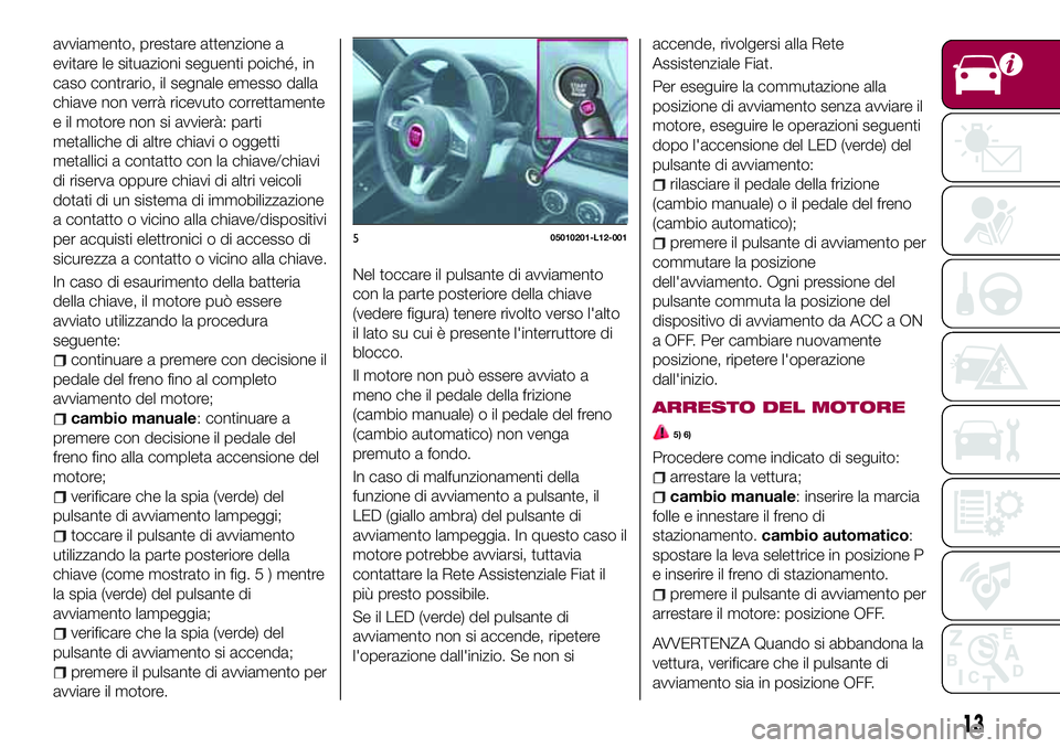 FIAT 124 SPIDER 2018 Libretto Uso Manutenzione (in Italian) avviamento, prestare attenzione a
evitare le situazioni seguenti poiché, in
caso contrario, il segnale emesso dalla
chiave non verrà ricevuto correttamente
e il motore non si avvierà: parti
metalli FIAT 124 SPIDER 2018 Libretto Uso Manutenzione (in Italian) avviamento, prestare attenzione a
evitare le situazioni seguenti poiché, in
caso contrario, il segnale emesso dalla
chiave non verrà ricevuto correttamente
e il motore non si avvierà: parti
metalli