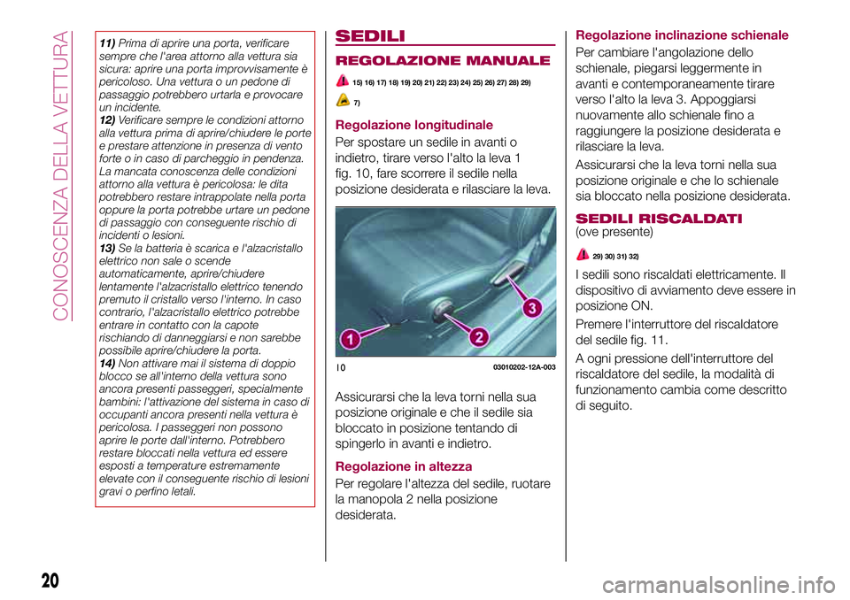 FIAT 124 SPIDER 2018 Libretto Uso Manutenzione (in Italian) 11)Prima di aprire una porta, verificare
sempre che l'area attorno alla vettura sia
sicura: aprire una porta improvvisamente è
pericoloso. Una vettura o un pedone di
passaggio potrebbero urtarla FIAT 124 SPIDER 2018 Libretto Uso Manutenzione (in Italian) 11)Prima di aprire una porta, verificare
sempre che l'area attorno alla vettura sia
sicura: aprire una porta improvvisamente è
pericoloso. Una vettura o un pedone di
passaggio potrebbero urtarla