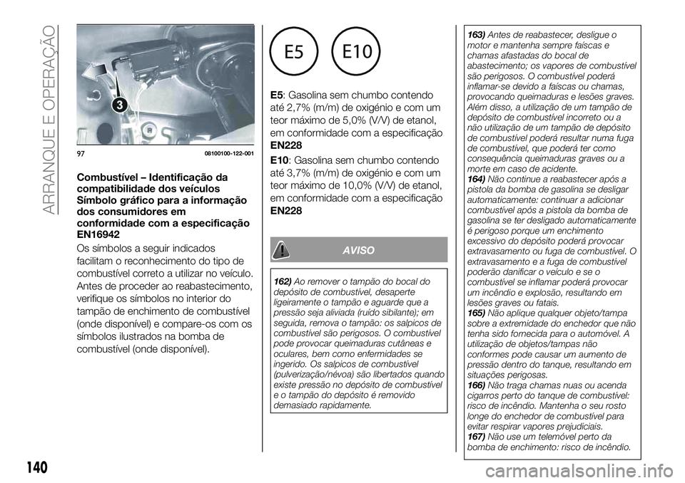 FIAT 124 SPIDER 2021  Manual de Uso e Manutenção (in Portuguese) Combustível – Identificação da
compatibilidade dos veículos
Símbolo gráfico para a informação
dos consumidores em
conformidade com a especificação
EN16942
Os símbolos a seguir indicados
f