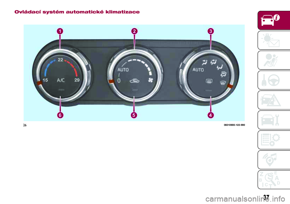 FIAT 124 SPIDER 2018 Návod k použití a údržbě (in Czech) Ovládací systém automatické klimatizace
2606010900-122-990
37 FIAT 124 SPIDER 2018 Návod k použití a údržbě (in Czech) Ovládací systém automatické klimatizace
2606010900-122-990
37