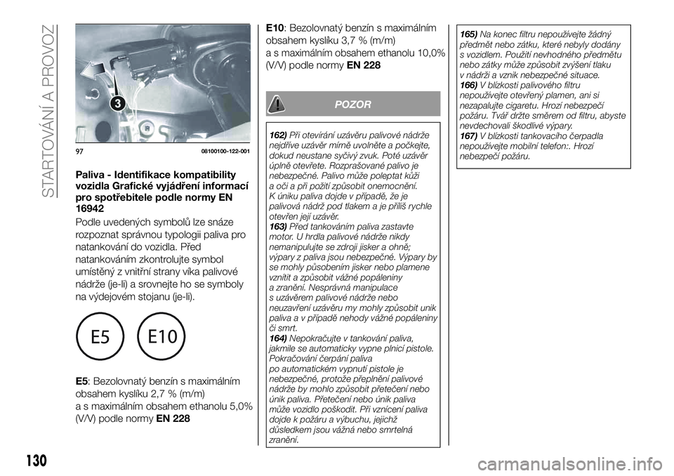 FIAT 124 SPIDER 2019  Návod k použití a údržbě (in Czech) Paliva - Identifikace kompatibility
vozidla Grafické vyjádření informací
pro spotřebitele podle normy EN
16942
Podle uvedených symbolů lze snáze
rozpoznat správnou typologii paliva pro
natan