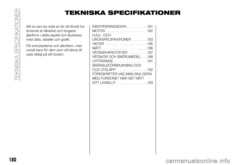FIAT 124 SPIDER 2021 Drift- och underhållshandbok (in Swedish) TEKNISKA SPECIFIKATIONER
Allt du kan ha nytta av för att förstå hur
fordonet är tillverkat och fungerar
återfinns i detta kapitel och illustreras
med data, tabeller och grafik.
För entusiasterna FIAT 124 SPIDER 2021 Drift- och underhållshandbok (in Swedish) TEKNISKA SPECIFIKATIONER
Allt du kan ha nytta av för att förstå hur
fordonet är tillverkat och fungerar
återfinns i detta kapitel och illustreras
med data, tabeller och grafik.
För entusiasterna