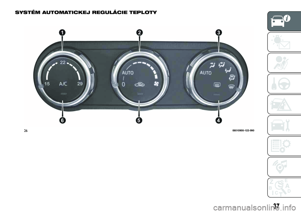 FIAT 124 SPIDER 2020  Návod na použitie a údržbu (in Slovakian) SYSTÉM AUTOMATICKEJ REGULÁCIE TEPLOTY
2606010900-122-990
37 