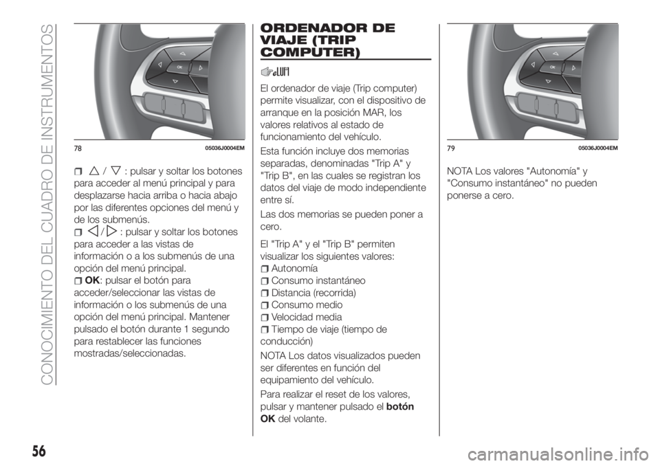 FIAT TIPO 5DOORS STATION WAGON 2018 Manual de Empleo y Cuidado (in Spanish) /: pulsar y soltar los botones
para acceder al menú principal y para
desplazarse hacia arriba o hacia abajo
por las diferentes opciones del menú y
de los submenús.
/: pulsar y soltar los botones
pa FIAT TIPO 5DOORS STATION WAGON 2018 Manual de Empleo y Cuidado (in Spanish) /: pulsar y soltar los botones
para acceder al menú principal y para
desplazarse hacia arriba o hacia abajo
por las diferentes opciones del menú y
de los submenús.
/: pulsar y soltar los botones
pa