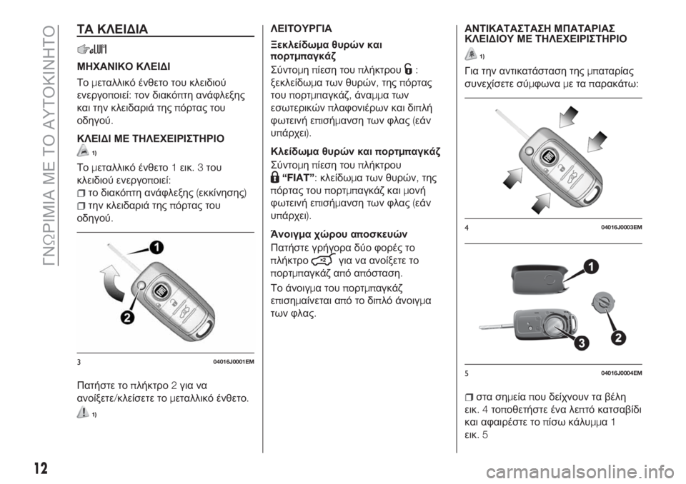 FIAT TIPO 5DOORS STATION WAGON 2018  ΒΙΒΛΙΟ ΧΡΗΣΗΣ ΚΑΙ ΣΥΝΤΗΡΗΣΗΣ (in Greek) ΤΑ ΚΛΕΙΔΙΑ
ΜΗΧΑΝΙΚΟ ΚΛΕΙΔΙ
Τομεταλλικό ένθετο του κλειδιού
ενεργοποιεί:τον διακόπτη ανάφλεξης
και την κλειδ