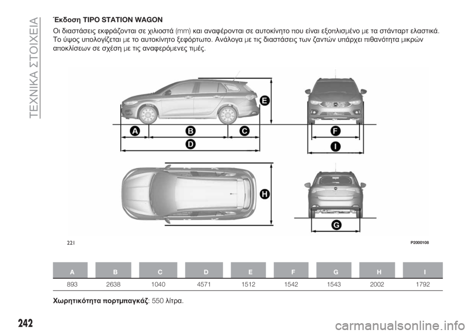 FIAT TIPO 5DOORS STATION WAGON 2018  ΒΙΒΛΙΟ ΧΡΗΣΗΣ ΚΑΙ ΣΥΝΤΗΡΗΣΗΣ (in Greek) ΈκδοσηTIPO STATION WAGON
Οι διαστάσεις εκφράζονται σε χιλιοστά(mm)και αναφέρονται σε αυτοκίνητοπου είναι εξοπλισμένο
