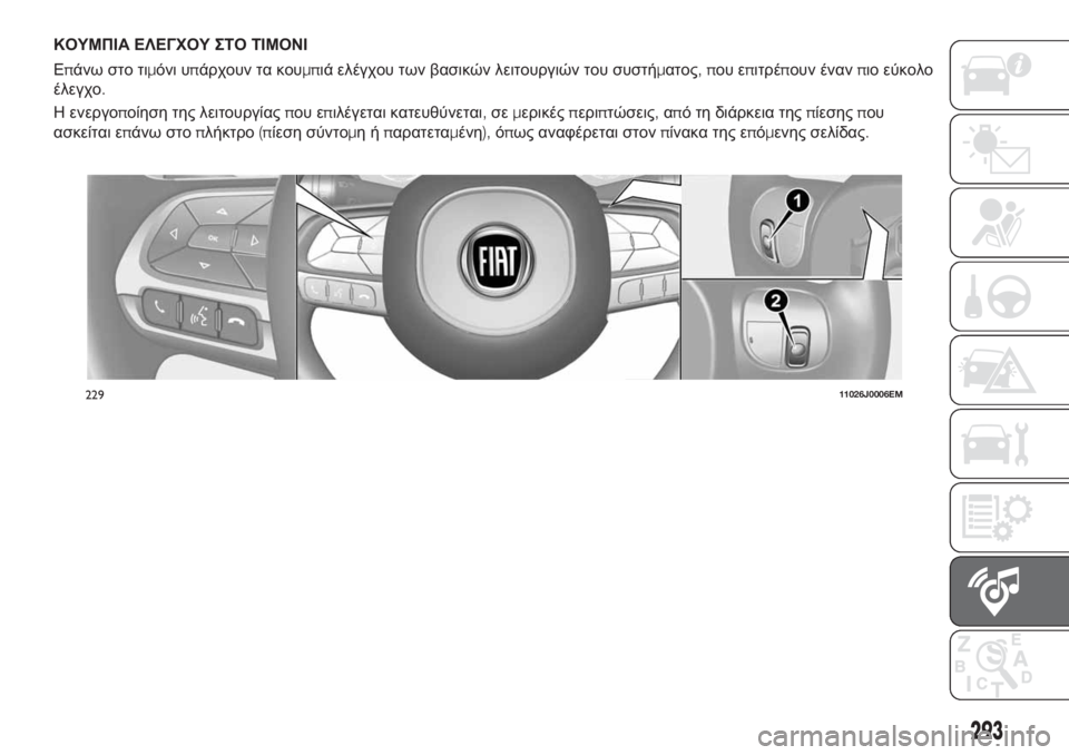FIAT TIPO 5DOORS STATION WAGON 2018  ΒΙΒΛΙΟ ΧΡΗΣΗΣ ΚΑΙ ΣΥΝΤΗΡΗΣΗΣ (in Greek) ΚΟΥΜΠΙΑ ΕΛΕΓΧΟΥ ΣΤΟ ΤΙΜΟΝΙ
Επάνω στο τιμόνι υπάρχουν τα κουμπιά ελέγχου των βασικών λειτουργιών του συστήμα