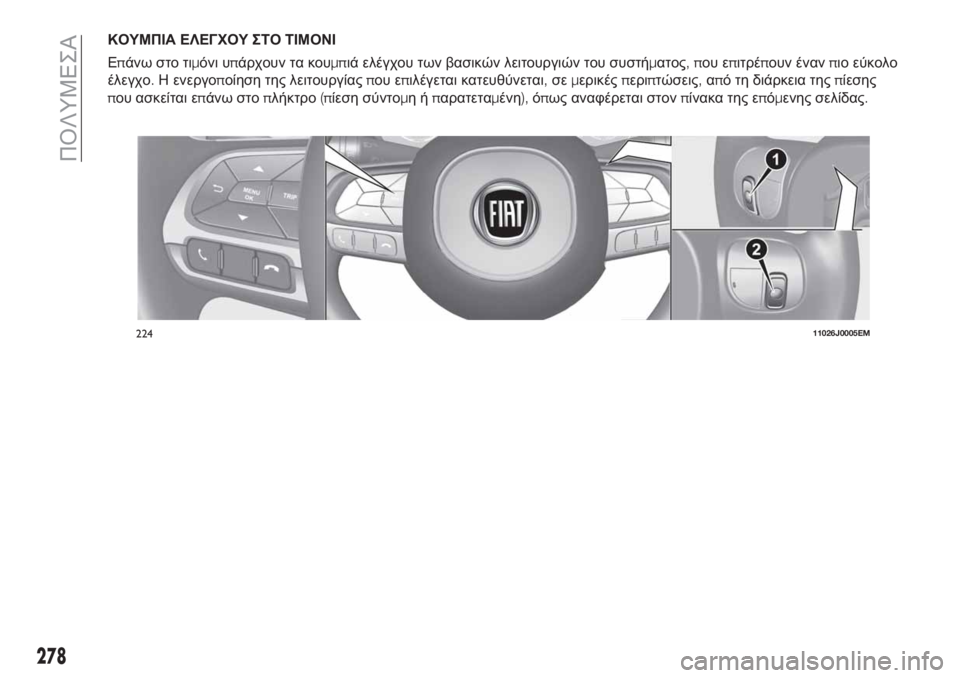 FIAT TIPO 5DOORS STATION WAGON 2020  ΒΙΒΛΙΟ ΧΡΗΣΗΣ ΚΑΙ ΣΥΝΤΗΡΗΣΗΣ (in Greek) ΚΟΥΜΠΙΑ ΕΛΕΓΧΟΥ ΣΤΟ ΤΙΜΟΝΙ
Επάνω στο τιμόνι υπάρχουν τα κουμπιά ελέγχου των βασικών λειτουργιών του συστήμα