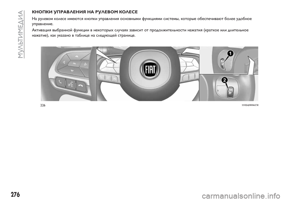 FIAT TIPO 5DOORS STATION WAGON 2018 Руководство по эксплуатации и техобслуживанию (in Russian) КНОПКИ УПРАВЛЕНИЯ НА РУЛЕВОМ КОЛЕСЕ
На рулевом колесе имеются кнопки управления основными функциями систем FIAT TIPO 5DOORS STATION WAGON 2018 Руководство по эксплуатации и техобслуживанию (in Russian) КНОПКИ УПРАВЛЕНИЯ НА РУЛЕВОМ КОЛЕСЕ
На рулевом колесе имеются кнопки управления основными функциями систем