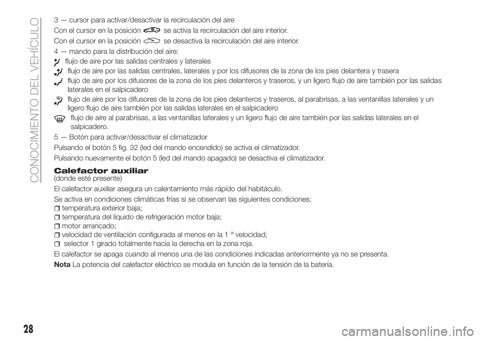 FIAT TIPO 4DOORS 2020 Manual de Empleo y Cuidado (in Spanish) 3 — cursor para activar/desactivar la recirculación del aire
Con el cursor en la posición
se activa la recirculación del aire interior.
Con el cursor en la posición
se desactiva la recirculació FIAT TIPO 4DOORS 2020 Manual de Empleo y Cuidado (in Spanish) 3 — cursor para activar/desactivar la recirculación del aire
Con el cursor en la posición
se activa la recirculación del aire interior.
Con el cursor en la posición
se desactiva la recirculació