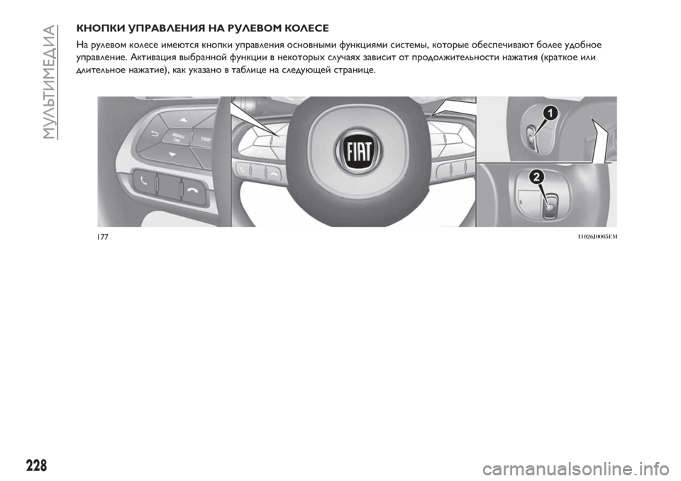 FIAT TIPO 4DOORS 2020 Руководство по эксплуатации и техобслуживанию (in Russian) КНОПКИ УПРАВЛЕНИЯ НА РУЛЕВОМ КОЛЕСЕ
На рулевом колесе имеются кнопки управления основными функциями систем FIAT TIPO 4DOORS 2020 Руководство по эксплуатации и техобслуживанию (in Russian) КНОПКИ УПРАВЛЕНИЯ НА РУЛЕВОМ КОЛЕСЕ
На рулевом колесе имеются кнопки управления основными функциями систем