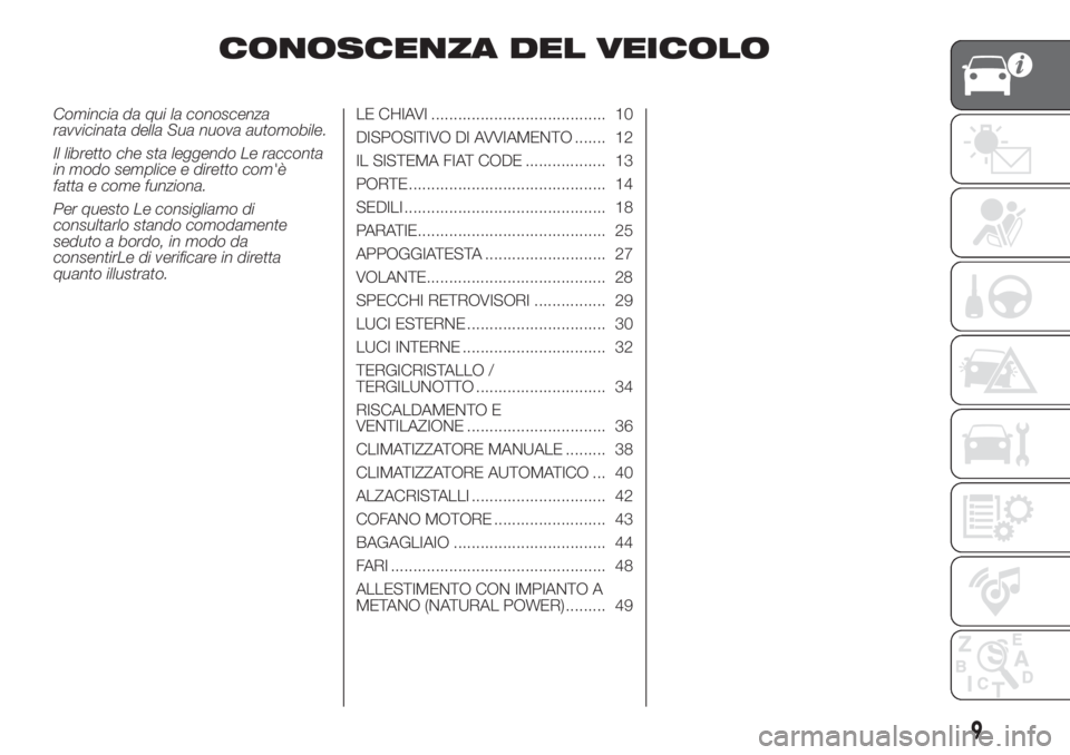 FIAT DOBLO PANORAMA 2018  Libretto Uso Manutenzione (in Italian) CONOSCENZA DEL VEICOLO
Comincia da qui la conoscenza
ravvicinata della Sua nuova automobile.
Il libretto che sta leggendo Le racconta
in modo semplice e diretto com'è
fatta e come funziona.
Per q