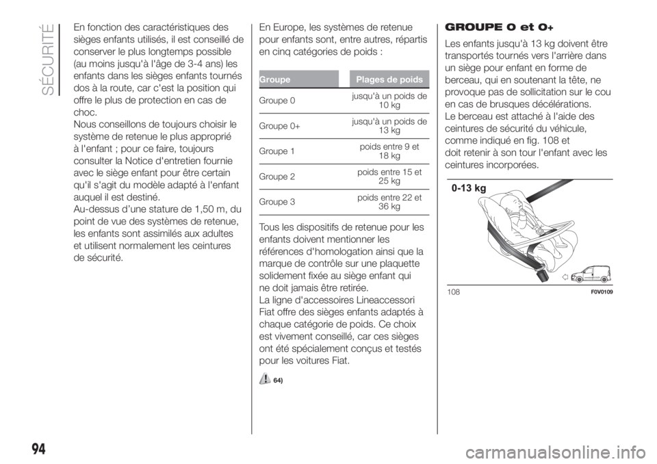FIAT DOBLO PANORAMA 2018 Notice dentretien (in French) En fonction des caractéristiques des
sièges enfants utilisés, il est conseillé de
conserver le plus longtemps possible
(au moins jusqu'à l'âge de 3-4 ans) les
enfants dans les sièges en FIAT DOBLO PANORAMA 2018 Notice dentretien (in French) En fonction des caractéristiques des
sièges enfants utilisés, il est conseillé de
conserver le plus longtemps possible
(au moins jusqu'à l'âge de 3-4 ans) les
enfants dans les sièges en