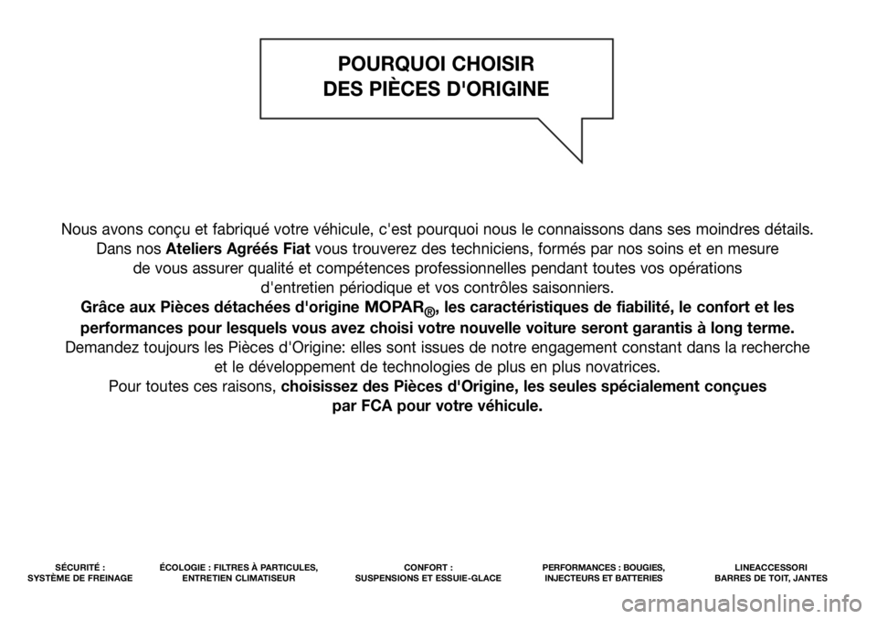 FIAT DOBLO PANORAMA 2021  Notice dentretien (in French) Nous avons conçu et fabriqué votre véhicule, c'est pourquoi nous le connaissons dans ses moindres détails. 
Dans nos Ateliers Agréés Fiatvous trouverez des techniciens, formés par nos soins