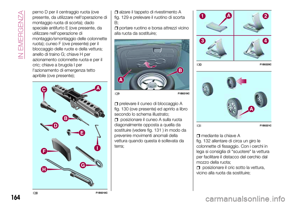 FIAT 500X 2017 Libretto Uso Manutenzione (in Italian) perno D per il centraggio ruota (ove
presente, da utilizzare nell'operazione di
montaggio ruota di scorta); dado
speciale antifurto E (ove presente, da
utilizzare nell'operazione di
montaggio/ FIAT 500X 2017 Libretto Uso Manutenzione (in Italian) perno D per il centraggio ruota (ove
presente, da utilizzare nell'operazione di
montaggio ruota di scorta); dado
speciale antifurto E (ove presente, da
utilizzare nell'operazione di
montaggio/