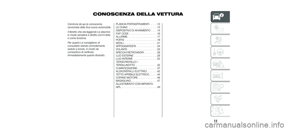 FIAT 500X 2018 Libretto Uso Manutenzione (in Italian) CONOSCENZA DELLA VETTURA
Comincia da qui la conoscenza
ravvicinata della Sua nuova automobile.
Il libretto che sta leggendo Le descrive
in modo semplice e diretto com'è fatta
e come funziona.
Per FIAT 500X 2018 Libretto Uso Manutenzione (in Italian) CONOSCENZA DELLA VETTURA
Comincia da qui la conoscenza
ravvicinata della Sua nuova automobile.
Il libretto che sta leggendo Le descrive
in modo semplice e diretto com'è fatta
e come funziona.
Per