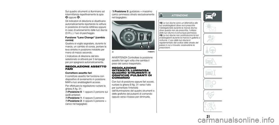 FIAT 500X 2018 Libretto Uso Manutenzione (in Italian) Sul quadro strumenti si illuminano ad
intermittenza rispettivamente la spia
oppure.
Gli indicatori di direzione si disattivano
automaticamente riportando la vettura
in posizione di marcia rettilinea o FIAT 500X 2018 Libretto Uso Manutenzione (in Italian) Sul quadro strumenti si illuminano ad
intermittenza rispettivamente la spia
oppure.
Gli indicatori di direzione si disattivano
automaticamente riportando la vettura
in posizione di marcia rettilinea o