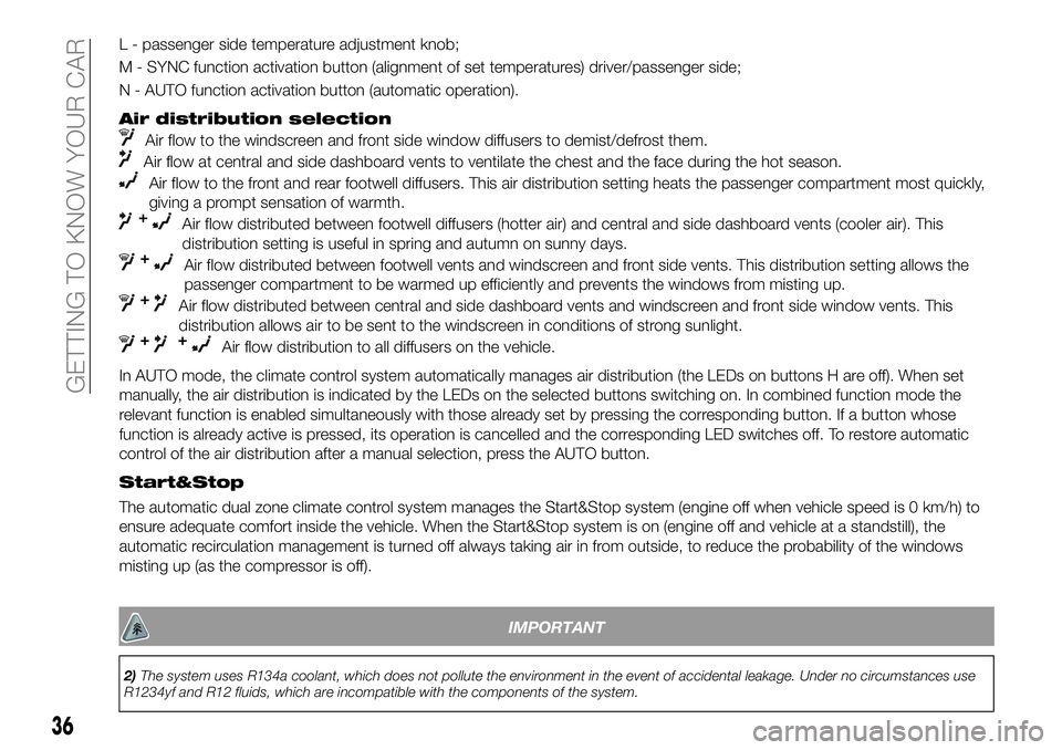 FIAT 500X 2018 Owner handbook (in English) L - passenger side temperature adjustment knob;
M - SYNC function activation button (alignment of set temperatures) driver/passenger side;
N - AUTO function activation button (automatic operation).
Ai FIAT 500X 2018 Owner handbook (in English) L - passenger side temperature adjustment knob;
M - SYNC function activation button (alignment of set temperatures) driver/passenger side;
N - AUTO function activation button (automatic operation).
Ai