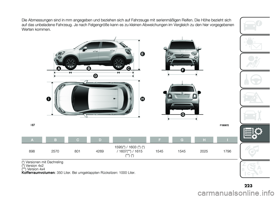 FIAT 500X 2020  Betriebsanleitung (in German) ���
�0��	 �#���	�
�
����	� �
��� �� �� ����	��	��	� ��� ��	���	��	� �
��� ��� ������	���	 ��� �
�	���	���� ���	� �8�	���	�� �0��	 �2�!��	 �