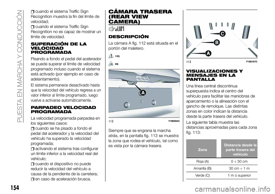 FIAT 500X 2019 Manual de Empleo y Cuidado (in Spanish) cuando el sistema Traffic Sign
Recognition muestra la fin del límite de
velocidad;
cuando el sistema Traffic Sign
Recognition no es capaz de mostrar un
límite de velocidad.
SUPERACIÓN DE LA
VELOCID FIAT 500X 2019 Manual de Empleo y Cuidado (in Spanish) cuando el sistema Traffic Sign
Recognition muestra la fin del límite de
velocidad;
cuando el sistema Traffic Sign
Recognition no es capaz de mostrar un
límite de velocidad.
SUPERACIÓN DE LA
VELOCID