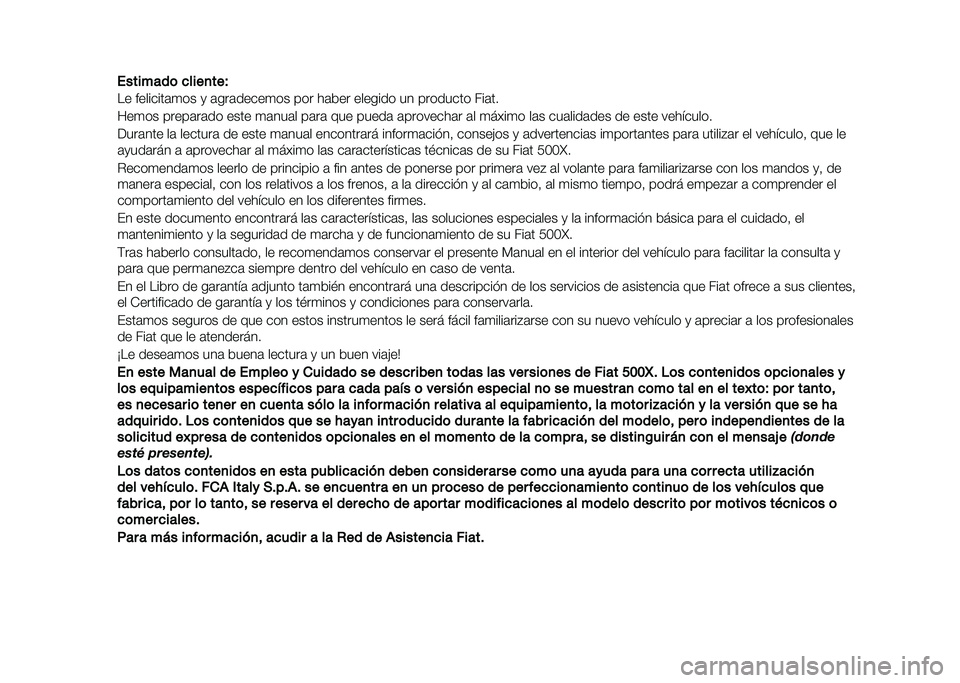 FIAT 500X 2021 Manual de Empleo y Cuidado (in Spanish) FIAT 500X 2021 Manual de Empleo y Cuidado (in Spanish)