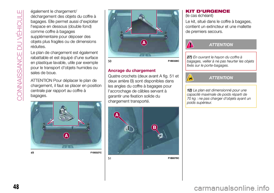 FIAT 500X 2017 Notice dentretien (in French) également le chargement/
déchargement des objets du coffre à
bagages. Elle permet aussi d'exploiter
l'espace en dessous (double fond)
comme coffre à bagages
supplémentaire pour déposer d FIAT 500X 2017 Notice dentretien (in French) également le chargement/
déchargement des objets du coffre à
bagages. Elle permet aussi d'exploiter
l'espace en dessous (double fond)
comme coffre à bagages
supplémentaire pour déposer d