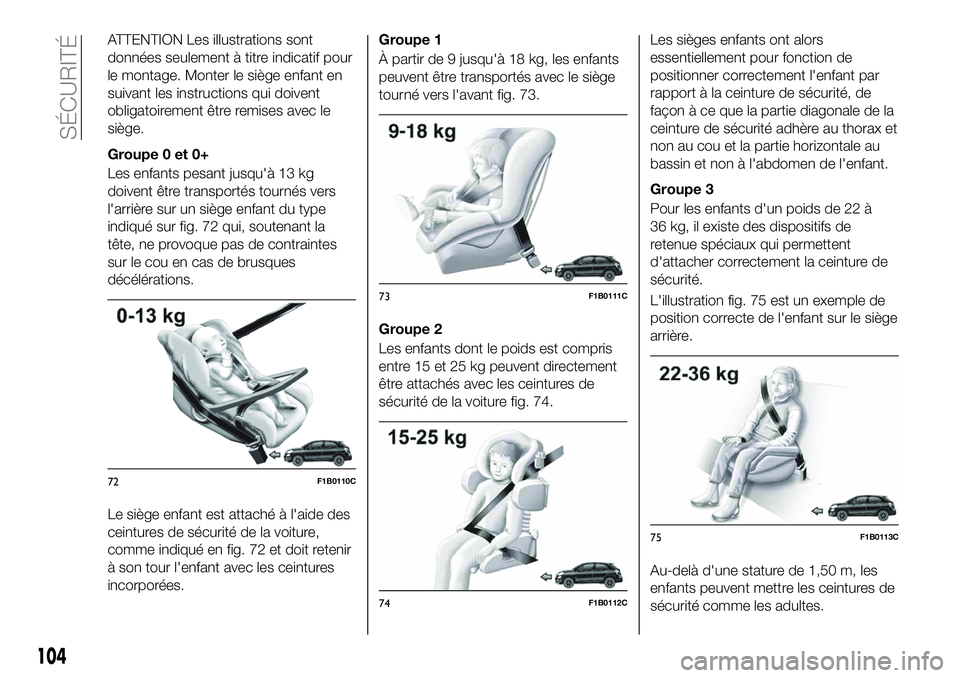 FIAT 500X 2019 Notice dentretien (in French) ATTENTION Les illustrations sont
données seulement à titre indicatif pour
le montage. Monter le siège enfant en
suivant les instructions qui doivent
obligatoirement être remises avec le
siège.
Gr FIAT 500X 2019 Notice dentretien (in French) ATTENTION Les illustrations sont
données seulement à titre indicatif pour
le montage. Monter le siège enfant en
suivant les instructions qui doivent
obligatoirement être remises avec le
siège.
Gr