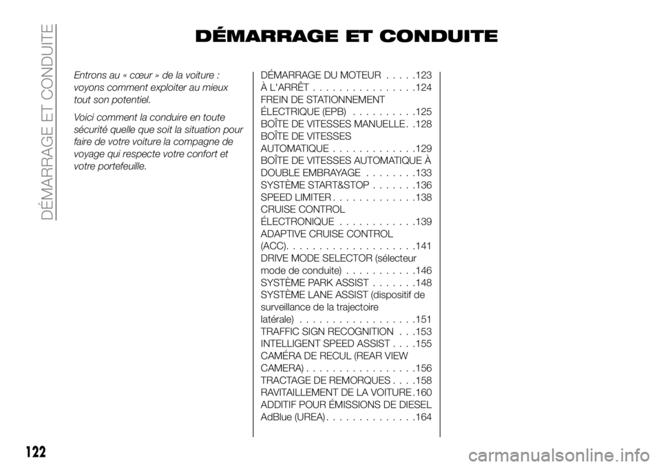 FIAT 500X 2019 Notice dentretien (in French) DÉMARRAGE ET CONDUITE
Entrons au « cœur » de la voiture :
voyons comment exploiter au mieux
tout son potentiel.
Voici comment la conduire en toute
sécurité quelle que soit la situation pour
fair FIAT 500X 2019 Notice dentretien (in French) DÉMARRAGE ET CONDUITE
Entrons au « cœur » de la voiture :
voyons comment exploiter au mieux
tout son potentiel.
Voici comment la conduire en toute
sécurité quelle que soit la situation pour
fair