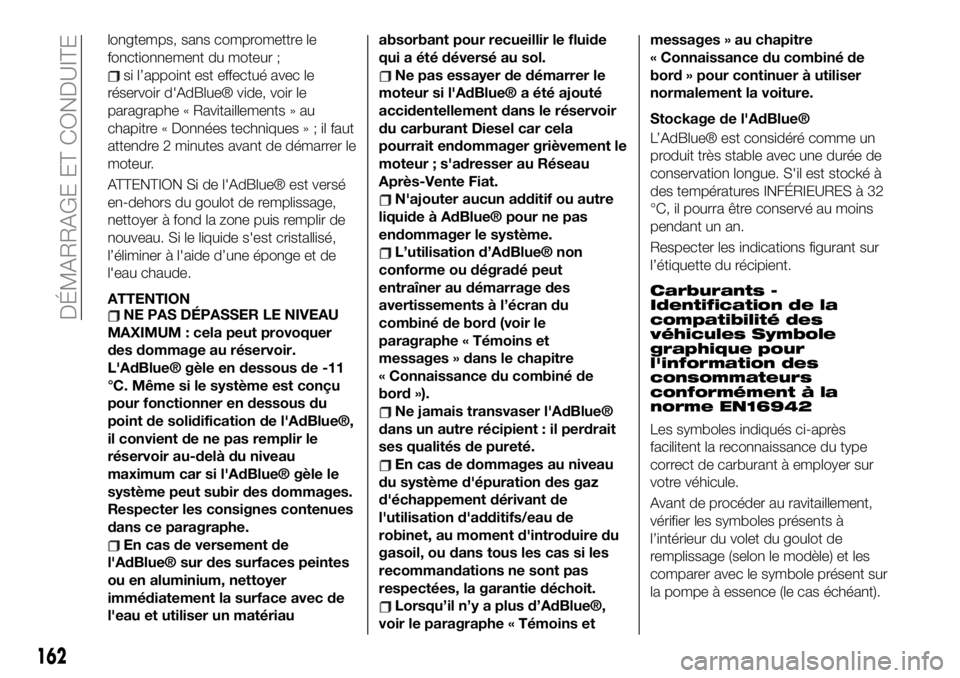 FIAT 500X 2019 Notice dentretien (in French) longtemps, sans compromettre le
fonctionnement du moteur ;
si l’appoint est effectué avec le
réservoir d'AdBlue® vide, voir le
paragraphe « Ravitaillements » au
chapitre « Données techniq FIAT 500X 2019 Notice dentretien (in French) longtemps, sans compromettre le
fonctionnement du moteur ;
si l’appoint est effectué avec le
réservoir d'AdBlue® vide, voir le
paragraphe « Ravitaillements » au
chapitre « Données techniq