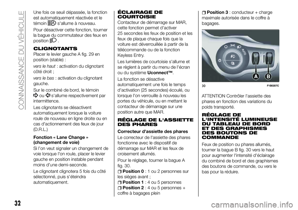 FIAT 500X 2019 Notice dentretien (in French) Une fois ce seuil dépassée, la fonction
est automatiquement réactivée et le
témoin
s'allume à nouveau.
Pour désactiver cette fonction, tourner
la bague du commutateur des feux en
position
. FIAT 500X 2019 Notice dentretien (in French) Une fois ce seuil dépassée, la fonction
est automatiquement réactivée et le
témoin
s'allume à nouveau.
Pour désactiver cette fonction, tourner
la bague du commutateur des feux en
position
.