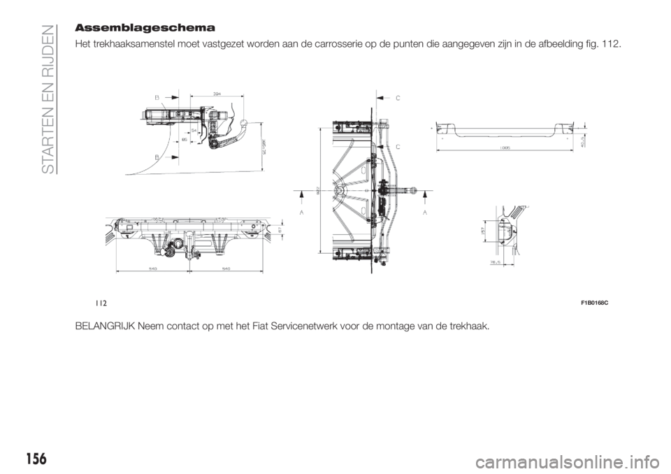 FIAT 500X 2018 Instructieboek (in Dutch) Assemblageschema
Het trekhaaksamenstel moet vastgezet worden aan de carrosserie op de punten die aangegeven zijn in de afbeelding fig. 112.
BELANGRIJK Neem contact op met het Fiat Servicenetwerk voor FIAT 500X 2018 Instructieboek (in Dutch) Assemblageschema
Het trekhaaksamenstel moet vastgezet worden aan de carrosserie op de punten die aangegeven zijn in de afbeelding fig. 112.
BELANGRIJK Neem contact op met het Fiat Servicenetwerk voor
