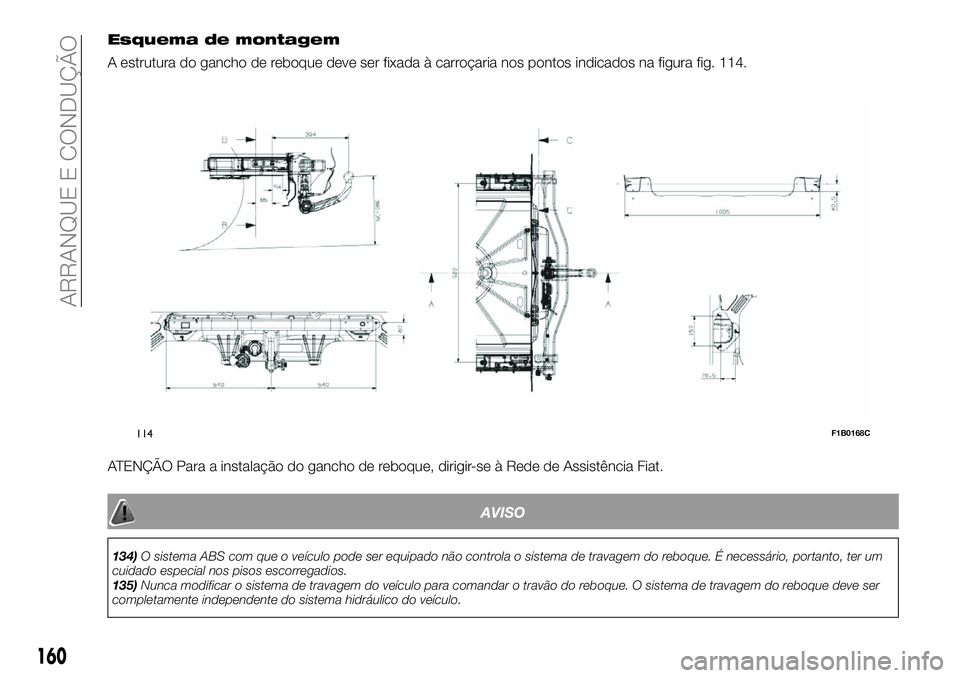 FIAT 500X 2019 Manual de Uso e Manutenção (in Portuguese) Esquema de montagem
A estrutura do gancho de reboque deve ser fixada à carroçaria nos pontos indicados na figura fig. 114.
ATENÇÃO Para a instalação do gancho de reboque, dirigir-se à Rede de A FIAT 500X 2019 Manual de Uso e Manutenção (in Portuguese) Esquema de montagem
A estrutura do gancho de reboque deve ser fixada à carroçaria nos pontos indicados na figura fig. 114.
ATENÇÃO Para a instalação do gancho de reboque, dirigir-se à Rede de A