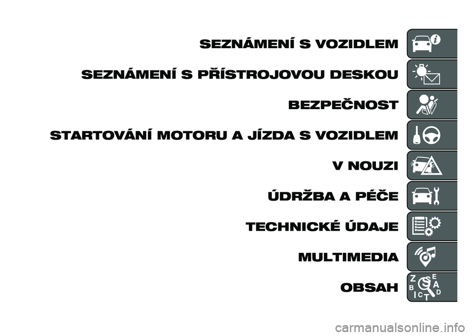 FIAT 500X 2020  Návod k použití a údržbě (in Czech) ��������� � �����
���
��������� � �
����������� �
����� ����
������
���������� ������ � ����
� � �����
��� � �����