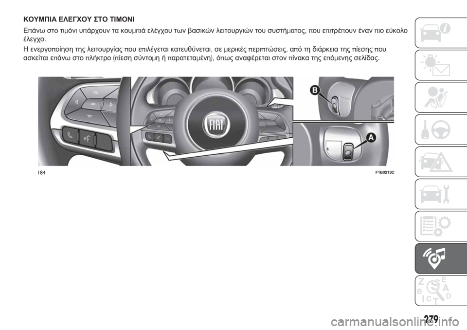 FIAT 500X 2018 ΒΙΒΛΙΟ ΧΡΗΣΗΣ ΚΑΙ ΣΥΝΤΗΡΗΣΗΣ (in Greek) ΚΟΥΜΠΙΑ ΕΛΕΓΧΟΥ ΣΤΟ ΤΙΜΟΝΙ
Επάνω στο τιμόνι υπάρχουν τα κουμπιά ελέγχου των βασικών λειτουργιών του συστήμα FIAT 500X 2018 ΒΙΒΛΙΟ ΧΡΗΣΗΣ ΚΑΙ ΣΥΝΤΗΡΗΣΗΣ (in Greek) ΚΟΥΜΠΙΑ ΕΛΕΓΧΟΥ ΣΤΟ ΤΙΜΟΝΙ
Επάνω στο τιμόνι υπάρχουν τα κουμπιά ελέγχου των βασικών λειτουργιών του συστήμα