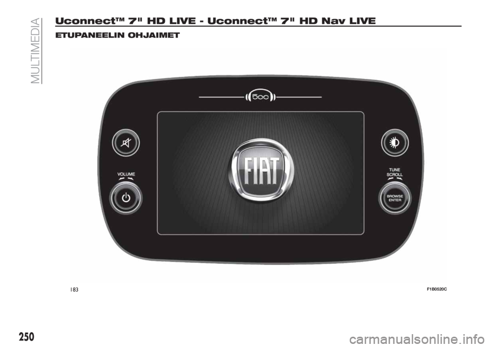 FIAT 500X 2018 Käyttö- ja huolto-ohjekirja (in in Finnish) Uconnect™ 7" HD LIVE - Uconnect™ 7" HD Nav LIVE
ETUPANEELIN OHJAIMET
183F1B0520C
250
MULTIMEDIA FIAT 500X 2018 Käyttö- ja huolto-ohjekirja (in in Finnish) Uconnect™ 7" HD LIVE - Uconnect™ 7" HD Nav LIVE
ETUPANEELIN OHJAIMET
183F1B0520C
250
MULTIMEDIA