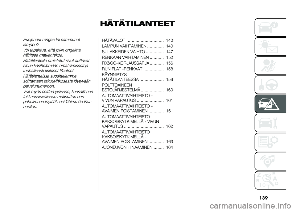 FIAT 500X 2021  Käyttö- ja huolto-ohjekirja (in in Finnish) ���
��������
������1�������� ����/�� ��� ��������
���� � ��X
�3�� ��� ������ ����	 ����� ���/������	������� ���������