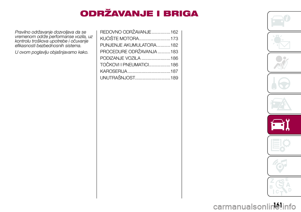 FIAT 500X 2017 Knjižica za upotrebu i održavanje (in Serbian) ODRŽAVANJE I BRIGA
Pravilno održavanje dozvoljava da se
vremenom održe performanse vozila, uz
kontrolu troškova upotrebe i očuvanje
efikasnosti bezbednosnih sistema.
U ovom poglavlju objašnjavam FIAT 500X 2017 Knjižica za upotrebu i održavanje (in Serbian) ODRŽAVANJE I BRIGA
Pravilno održavanje dozvoljava da se
vremenom održe performanse vozila, uz
kontrolu troškova upotrebe i očuvanje
efikasnosti bezbednosnih sistema.
U ovom poglavlju objašnjavam