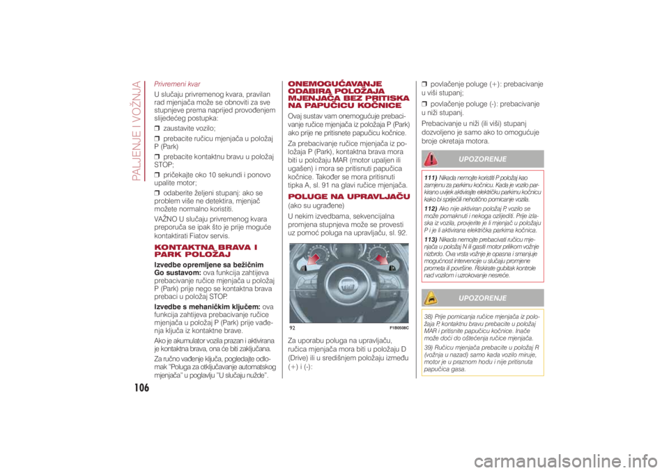 FIAT 500X 2017  Knjižica s uputama za uporabu i održavanje (in Croatian) 106�3�$�/�-�(�1�-�(��,��9�2�