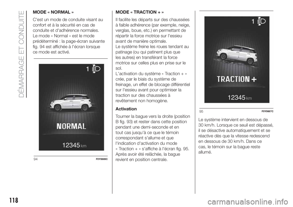 FIAT 500L 2019 Notice dentretien (in French) MODE « NORMAL »
C'est un mode de conduite visant au
confort et à la sécurité en cas de
conduite et d'adhérence normales.
Le mode « Normal » est le mode
prédéterminé : la page-écran FIAT 500L 2019 Notice dentretien (in French) MODE « NORMAL »
C'est un mode de conduite visant au
confort et à la sécurité en cas de
conduite et d'adhérence normales.
Le mode « Normal » est le mode
prédéterminé : la page-écran