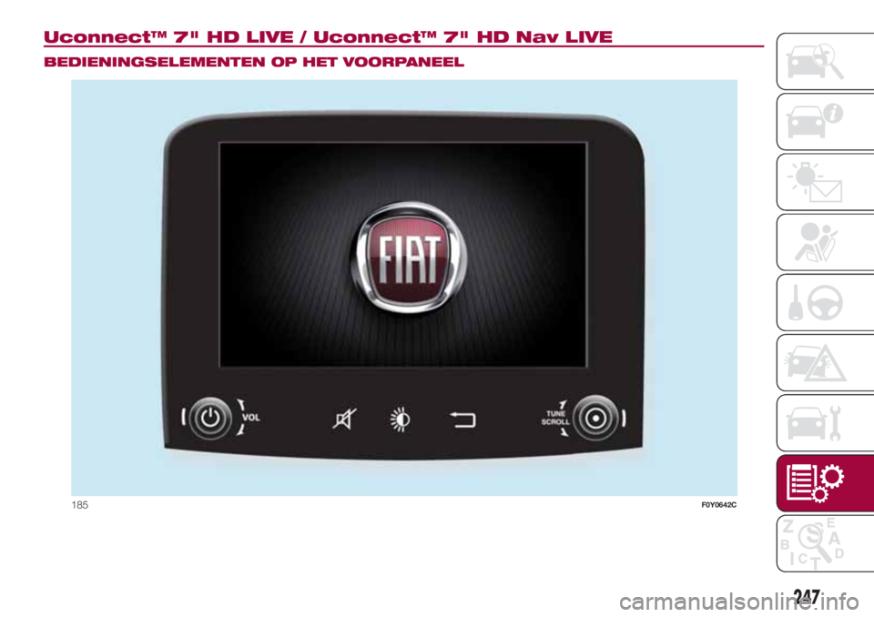 FIAT 500L 2018 Instructieboek (in Dutch) Uconnect™ 7" HD LIVE / Uconnect™ 7" HD Nav LIVE.
BEDIENINGSELEMENTEN OP HET VOORPANEEL
185F0Y0642C
247 FIAT 500L 2018 Instructieboek (in Dutch) Uconnect™ 7" HD LIVE / Uconnect™ 7" HD Nav LIVE.
BEDIENINGSELEMENTEN OP HET VOORPANEEL
185F0Y0642C
247