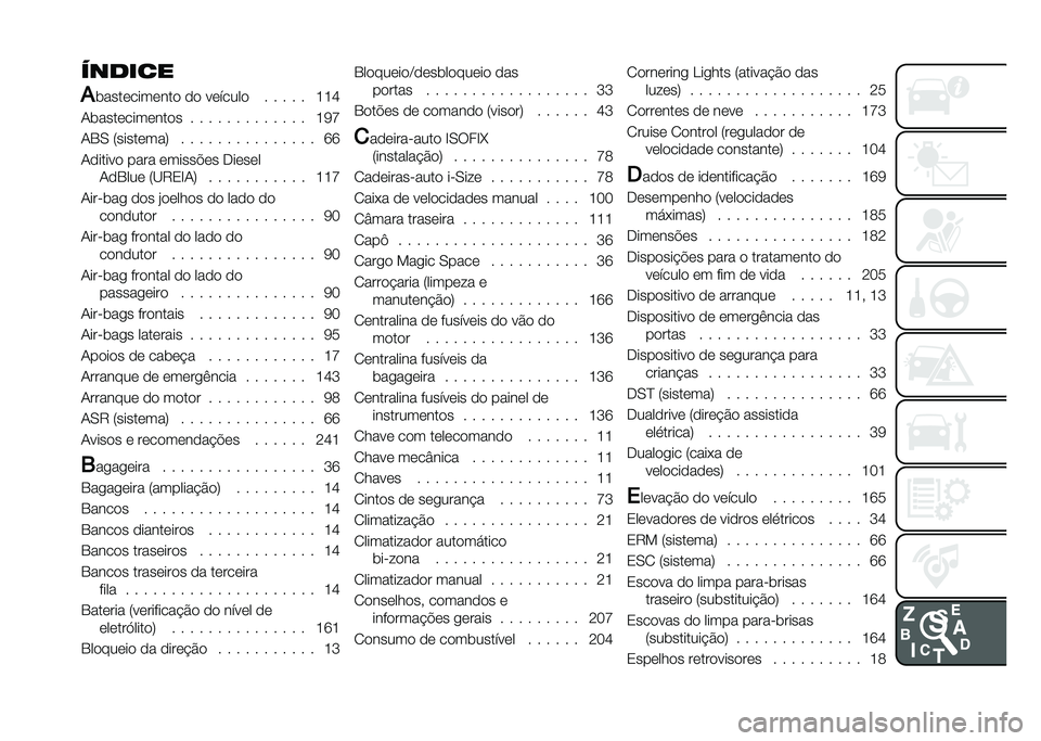 FIAT 500L 2020  Manual de Uso e Manutenção (in Portuguese) ���
���
�*
�	����������� �� ������� � � � � � �G�G�J
�1�	������������ � � � � � � � � � � � � � �G�;�L
�1�4�0 �8��������: � � � � � �